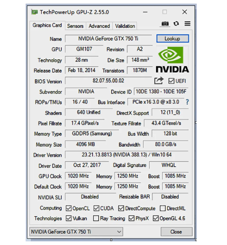 nVIDIA GEFORCE GTX 750Ti 4GB - Los Profile